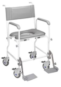 A06 - FAUTEUIL DE DOUCHE A SIEGE PERCE A PETITES ROUES...