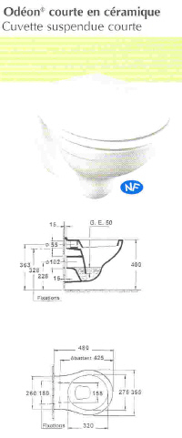 CUVETTE SUSPENDUE COURTE ODEON E1534 - CUVETTE DE WC / T...